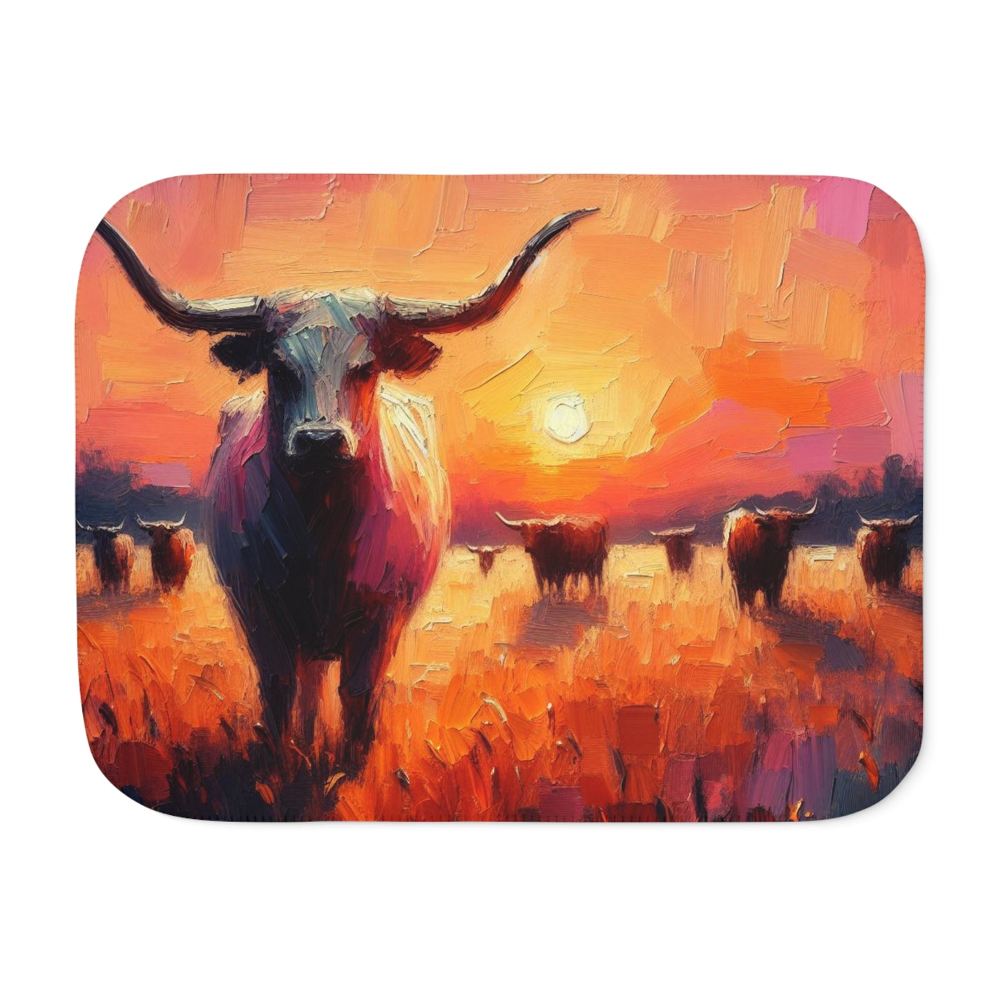 Longhorn at Sunset Sherpa Blanket, Two Colors