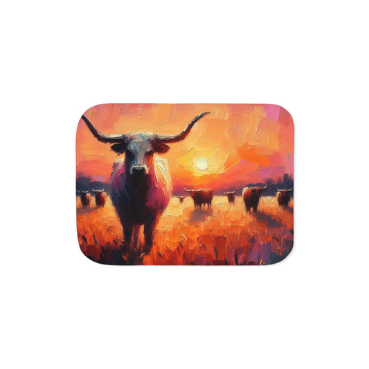 Longhorn at Sunset Sherpa Blanket, Two Colors