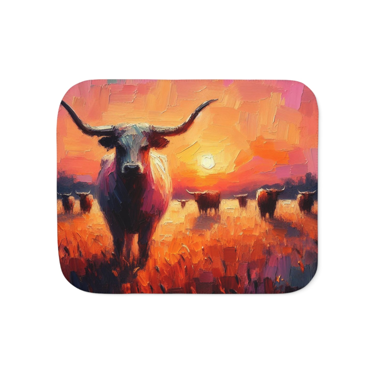 Longhorn at Sunset Sherpa Blanket, Two Colors